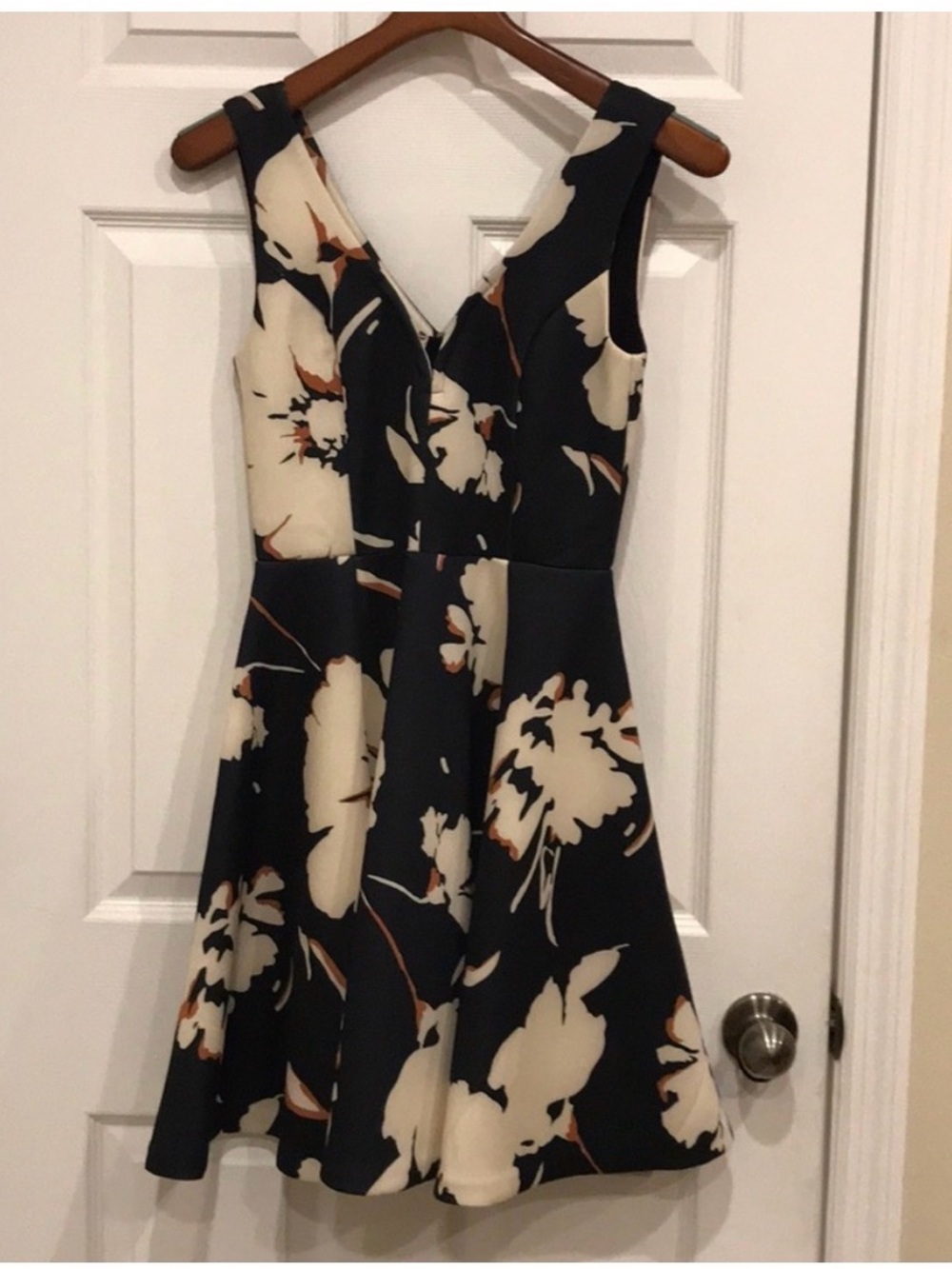 Anthropologie Navy Floral Fit-and-Flare Mini Dress with Cream Blossoms